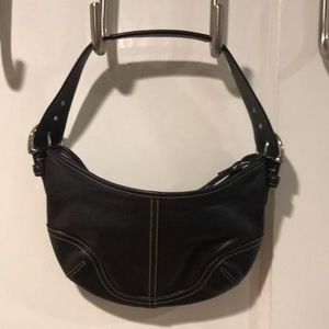 COACH small black leather hobo w/cream stitching
